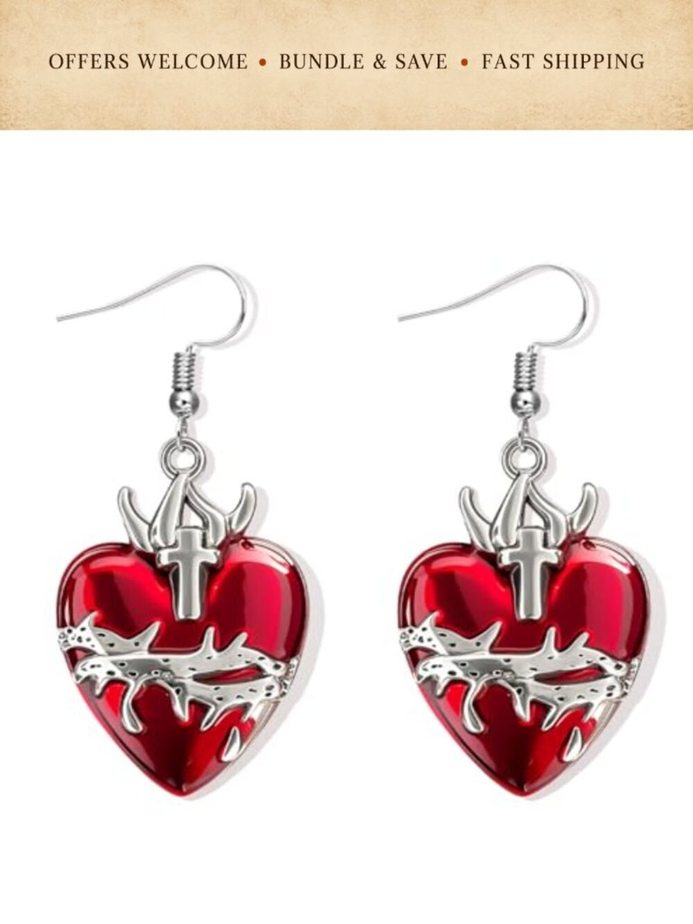 Red Heart Dangle Earrings Women Gothic Halloween Outfit